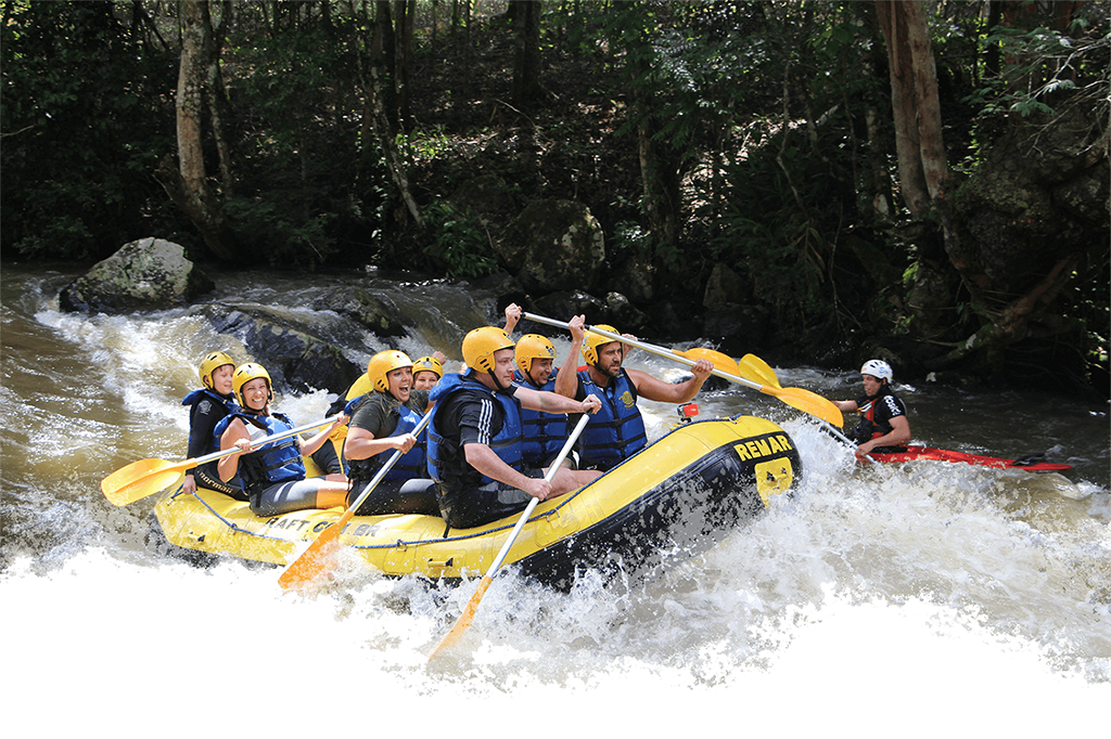 People enjoying rafting